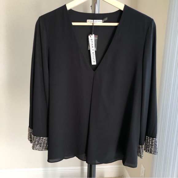 NWT | Alice + Olivia | Silk | Long Sleeve | Elegant Top - Picture 1 of 17